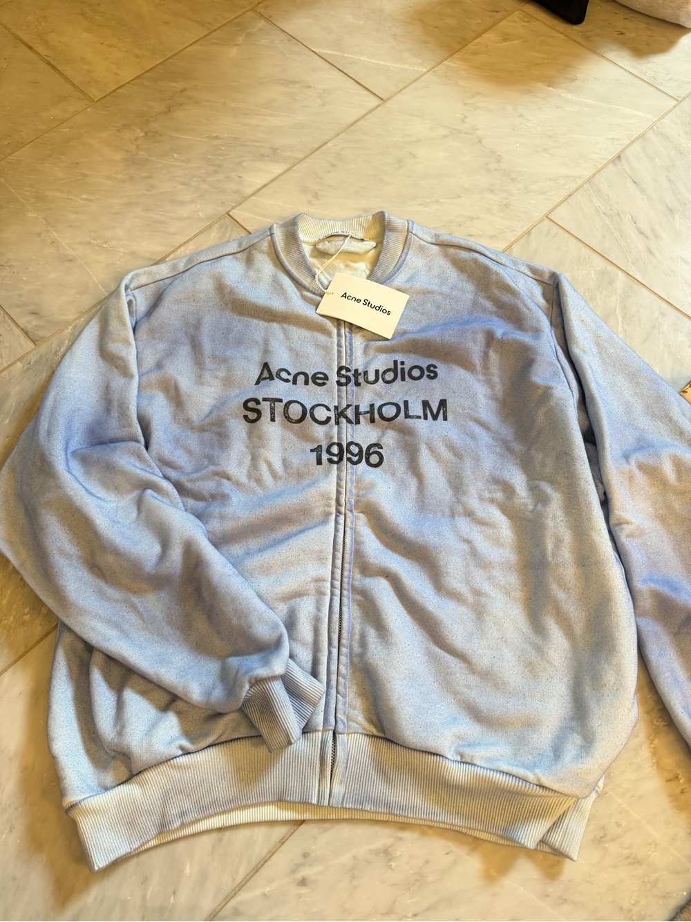 Acne light blue logo zip sweatshirt